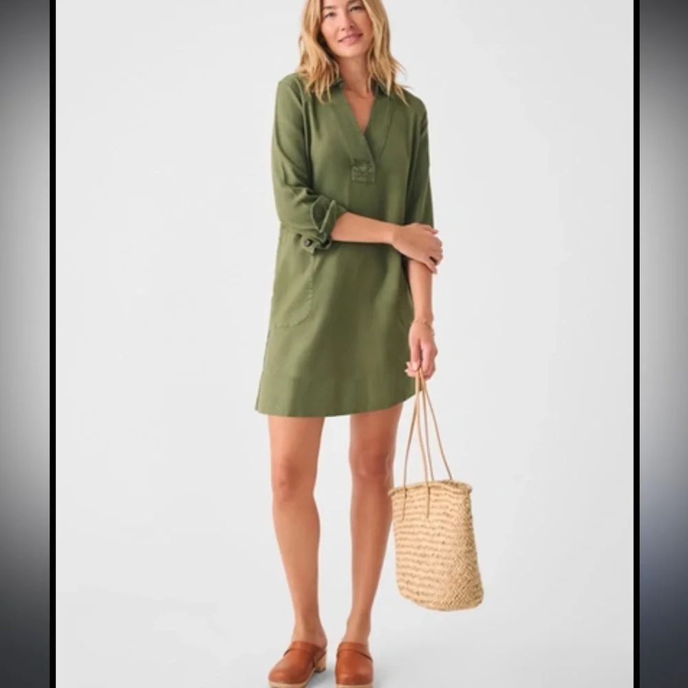 Faherty Army Green Stretch Surplus Utility Inspired Dress In Fatigue Mod NWT S